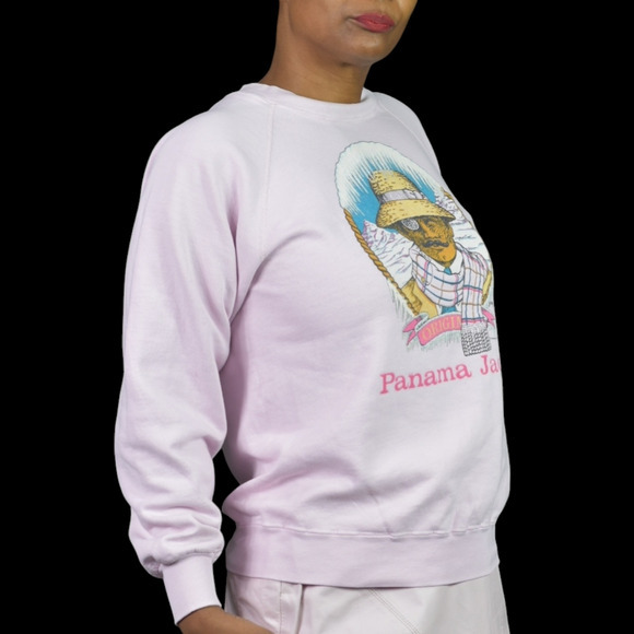 Vintage Panama Jack Original Graphic Sweatshirt Pink 80s Crewneck Pastel Medium - Picture 2 of 14